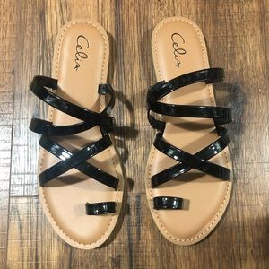 Strappy Sandals Glossy Black Sz 7